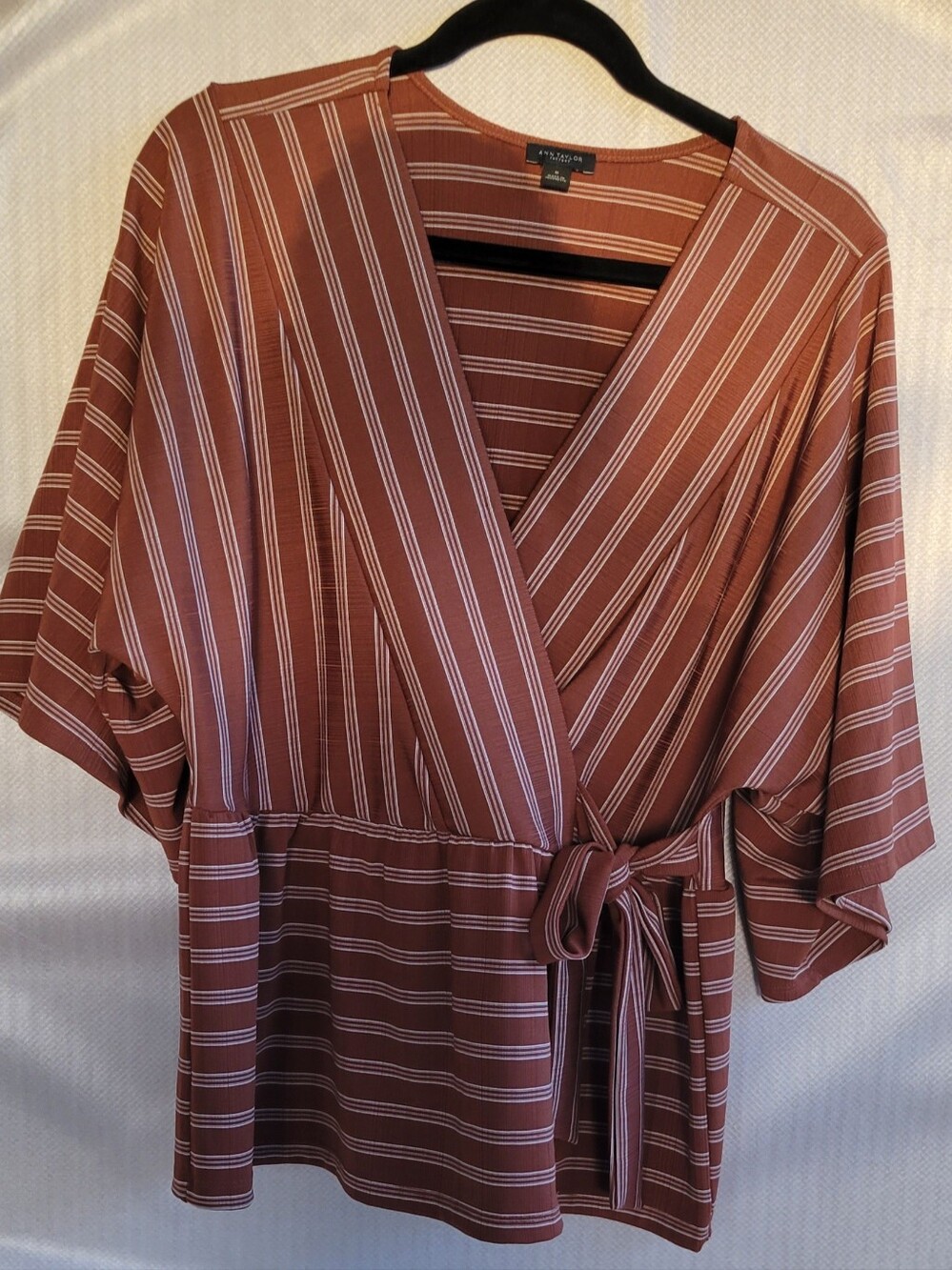 Ann Taylor Rust and White Striped Wrap-Front Blouse
